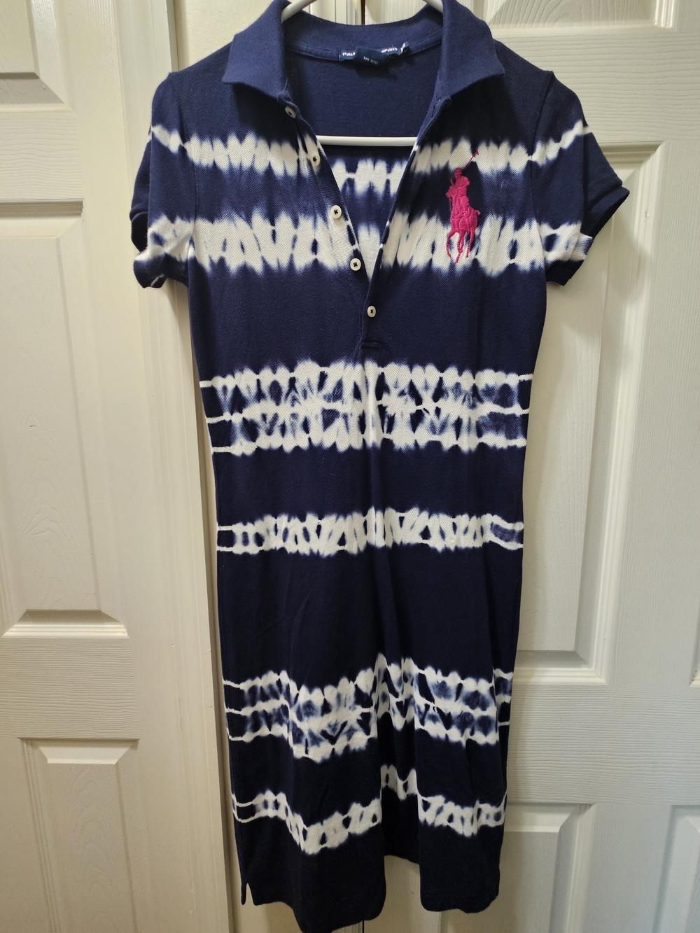 Ralph Lauren Polo Tie-Dye Navy Polo Dress with Pink Logo